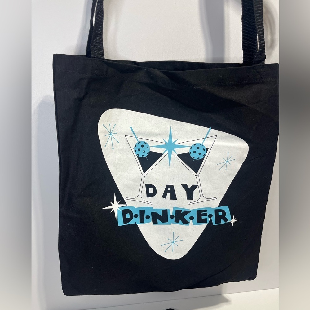 New - Pickleball "Day Dinker" Black Canvas Tote Bag + pickleball paddle cover